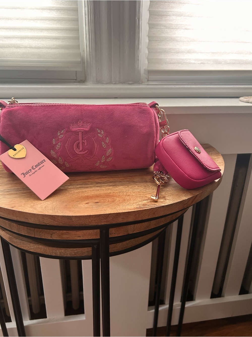 Juicy Couture Pink Suede Shoulder Bag with Coin Pouch